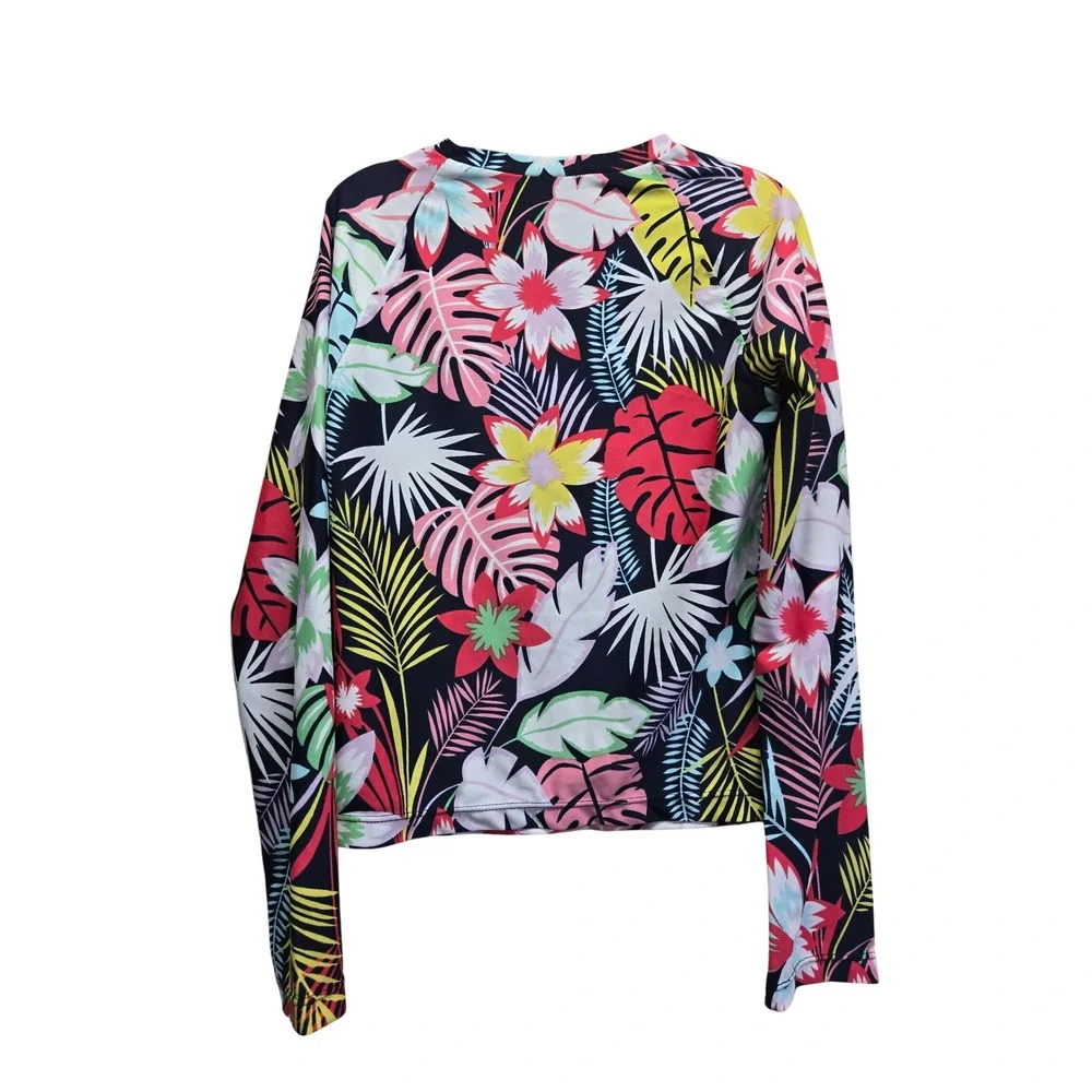 Gap Kids Girls Rash Guard Swim Top Long Sleeve Tropical Floral Multicolor Medium